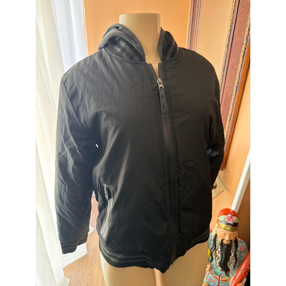 Ring of Fire Blaze Micro Fiber Jacket Black Hooded Bomber Mens Large NEW